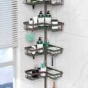Corner Shower Caddy Tension Pole - Adjustable 4-Tier Shower Shelf Stainless Steel Corner Tension Rod Bathroom Organizer Shampoo Holder with Soap Holders & Hooks for Bath, Tub, Floor Space Saving (Bronze)
