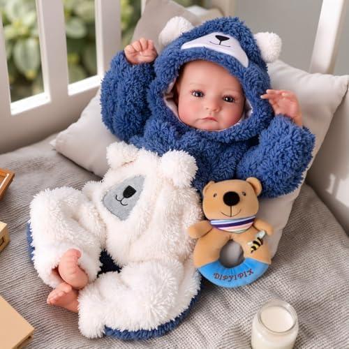 BABESIDE Lifelike Reborn Baby Dolls Boy - Aiden 17 Inch Handmade Realistic Baby Doll Cloth Soft Body Realistic-Newborn Silicone Baby Doll with Toy & Gift Box for Kids 3+