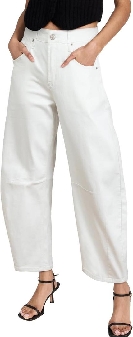 Sidefeel Women's Barrel Jeans Wide Leg Vintage Mid Rise Y2k Baggy Boyfriend Ankle Denim Pants (8, White)