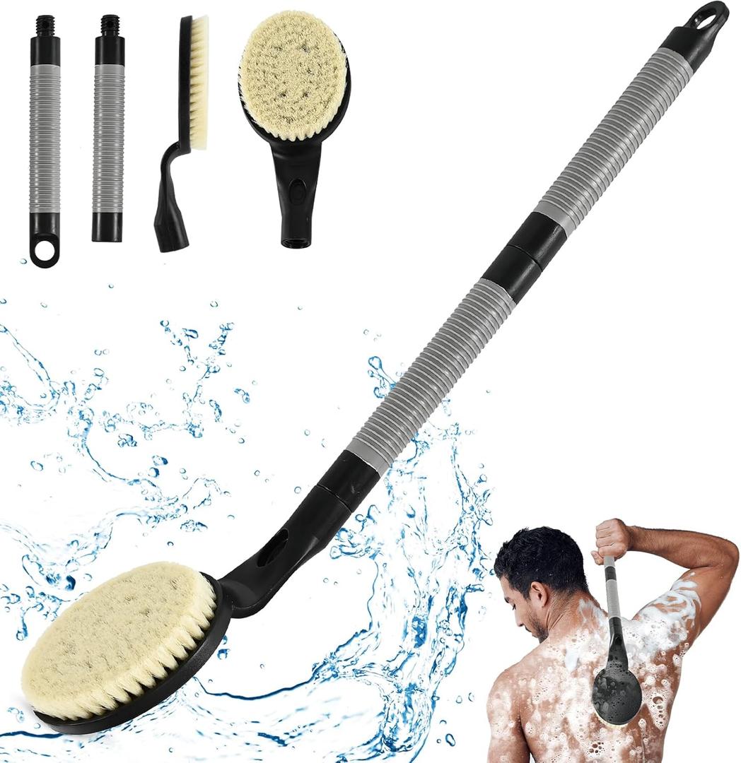 Back Scrubber Anti Slip for Shower, 21.7 Detachable Back Bath Brush for Shower, Back Scrubber, Exfoliation and Improved Skin Health for Elderly with Limited Arm Movement, Disabled (21.7 Black)