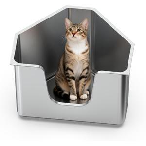 Stainless Steel Corner Litter Box 11.8” High Sides for Large & Multi Cats