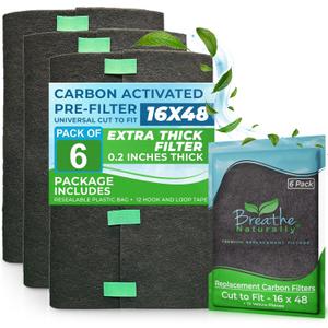 Breathe Naturally Universal Cut To Fit Carbon Activated Air Filter - Replacement Charcoal Filters - Pre Filter Carbon Sheet for Air Purifier, Vent Filters & More - Made in USA (Pack of 6, 16x48) (6 Pack)