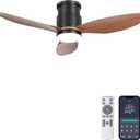 Ohniyou 42 Low Profile Ceiling Fan with Lights, Remote & APP Control Flush Mount Indoor Ceiling Fans 3 Blades, Dimmable, Reversible DC Motor, Walnut