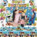 Cartoon Birthday Decorations, Cartoon Party Supplies - Happy Birthday Banner Balloons Plates Backdrop Cake Toppers Tablecloth Hanging Swirls Stickers