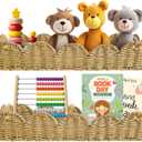 Rattan Nursery Book Shelf, Woven Scalloped wall Shelves, Wicker Hanging Storage Basket, Baby Room Bookshelf, Wall Mounted Natural Baskets Boho Home Decor, Set of 2