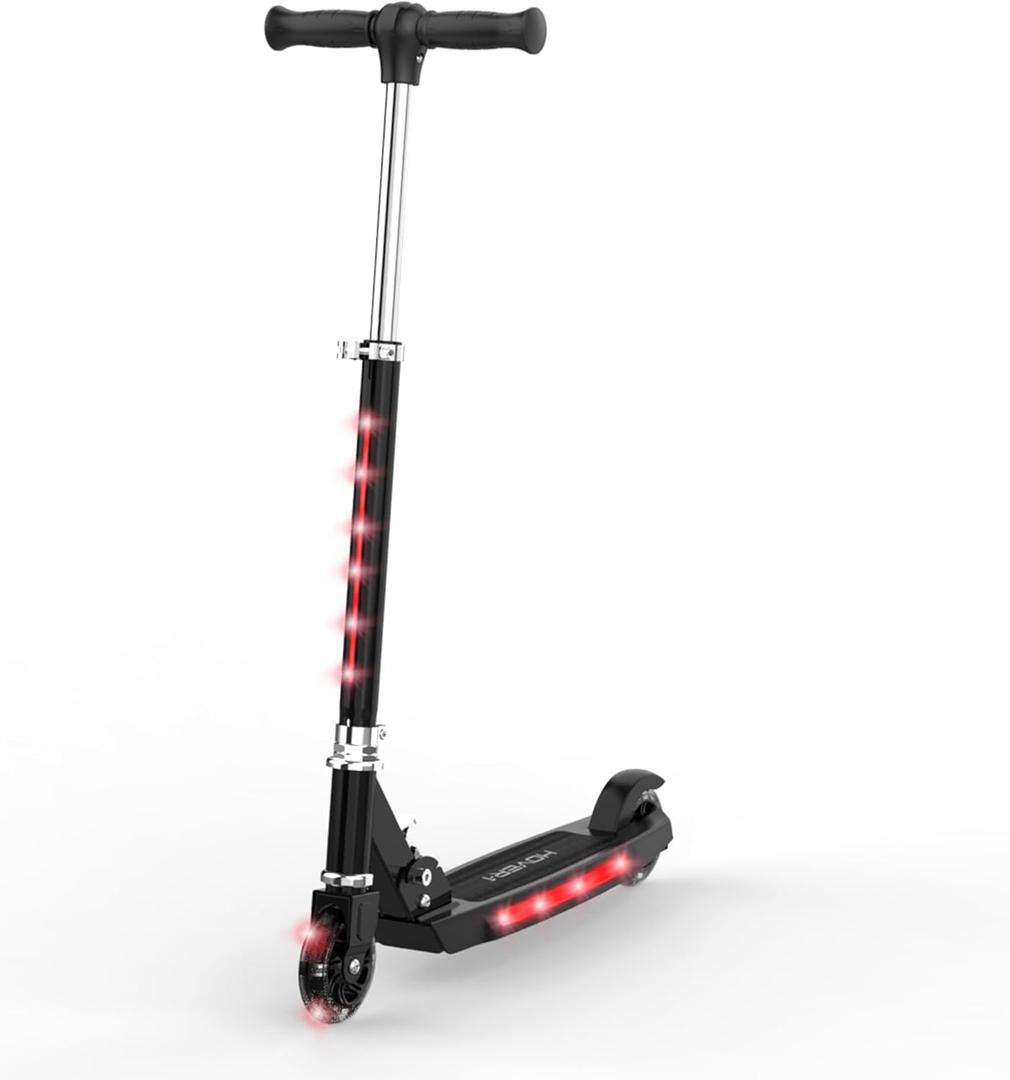 Hover-1 Lunar Kids Folding Kick Scooter with Color-Changing LED Light Up Wheels, Foot Brake, Adjustable Height Handle, and Light Weight Design (Black)