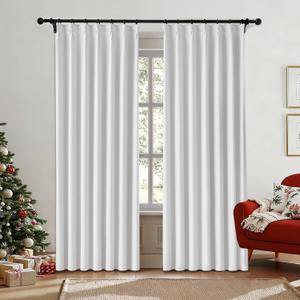 White Pinch Pleated Full Blackout Curtains Thermal Insulated Window Curtains 63 inch for Bedroom Living Room Darkening with Hooks Rings Back Tab Pinch Pleat Drapes, 2 Panels 40" Wx63 L