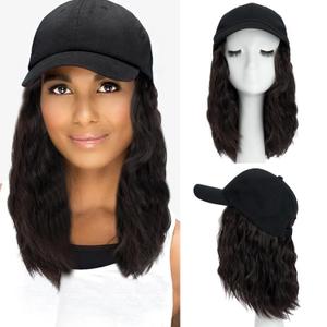 S-noilite Baseball Cap Wig with Hair Extensions 8" Short Curly Wavy Bob Hairstyle Adjustable Hats with Hair Attached for Women Synthetic Brown Wavy Bob Hat Wigs Hair Piece(#6A-Dark Brown)