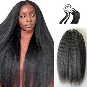 Knotless Pre-Separated Crochet Hair extensions Afro Kinky Straight hair feather crochet 100% human hair extensions for Women Natural Color 18 Inch 120g