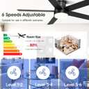52 Inch Black Ceiling Fan with Light, Flush Mount and Remote Control, Dimmable 3-Color Temperature LED, 6-Speed Reversible DC Motor, 5-Blade Modern Design for Indoor or Outdoor