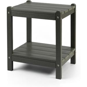 Heavy Duty Outdoor Side Table with Shelf - All-Weather HDPE End Table with Realistic Wood Grain, 20" Height for Patio & Deck (Gray)
