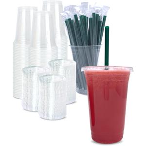 Charmount 100 Sets 20 oz Clear Plastic Cups with Lids and Straws, Disposable To Go Cups for Cold Drinks, Coffee Bar Accessories, Iced Coffee, Smoothies