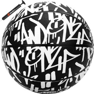 AND1 Fantom Graffiti Rubber Basketball - Streetball for Indoor and Outdoor Use, Deep Channel Construction and Durability (29.5 W/ Pump, White/Black)