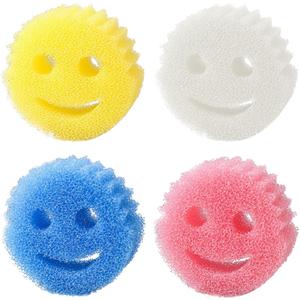 Funny Scratch Dish Smiley Sponge  Remove Stain & Odor Honeycomb SpongeDurable Household Kitchen Cleaning CottonPlastic Sponges (4PCS)