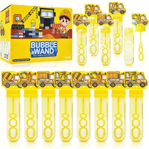 24 Pack Construction Truck Bubble Wands for Kids - Large Cartoon Excavator Bubbles Bulk with Refill Solution Toys for Carnival, Goodie Bag Stuffers, Boys Girls Birthday Gifts, Christmas Party Favors