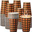 36 Pcs 12 oz Fall Plaid Paper Cups Thanksgiving Checkered Party Cup Fall Autumn Party Drinkware Disposable Drinking Glass for Harvest Snack Hot Cold Drinks Coffee Tea Supplies Decoration
