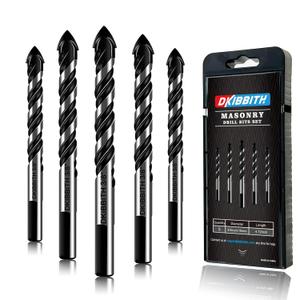 5-Piece 3/8 Masonry Drill Bits for Tile Glass Ceramic Wall Brick Stone Soft-Metal Wood, 3/8 Inch Concrete Drill Bits Cement Drill Bit Set, 3-Flat Shank, YG8 Carbide Tungsten Steel Alloy Tip 10mm