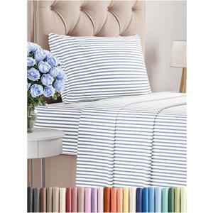 Twin Size 3 Piece Sheet Set - Comfy Breathable & Cooling Bed Sheets Set - Hotel Luxury Bedding for Women, Men, Kids, Teens, Boys & Girls - Deep Pockets, Soft, Wrinkle Free - Oeko-Tex - Blue Stripes 2