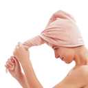 M-bestl 2 Pack Microfiber Hair Towel Wrap,Hair Drying Towel with Button, Hair Towel Turban,Quick Dry,Anti-frizz,Absorbent Head Towel (Pink&Beige)