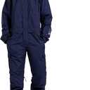 Mens One Piece Ski Suit Snowsuits Colorful Snowboard Jumpsuits Waterproof Hooded Warm Jackets Outdoor Winter (Large, Navy Blue)