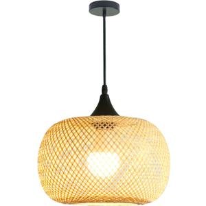 Natural countryside style pendant light, bamboo woven single light, wooden style ceiling hanging light, wabi sabi style bamboo light Fixture with Adjustable Cord for Dining Room, tea rooms