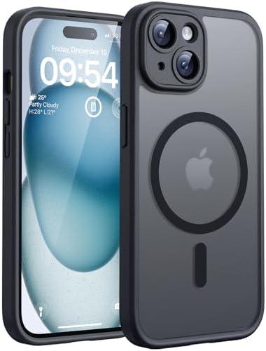 TOCOL for iPhone 15 Case, Compatible with Magsafe, Full Camera Protection, Built-in Magnetic Ring, Drop Protection, Translucent Matte Phone Case for iPhone 15 6.1 inch (Black)