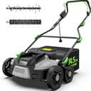 16-Inch 15.5 Amp 2-in-1 Electric Dethatcher and Scarifier with 14.5-Gallon Removable Thatch Collection Bag, Lawn Dethatcher with 5-Position Depth Adjustment, Quick-Fold, Keeps Lawn Healthy (Green)