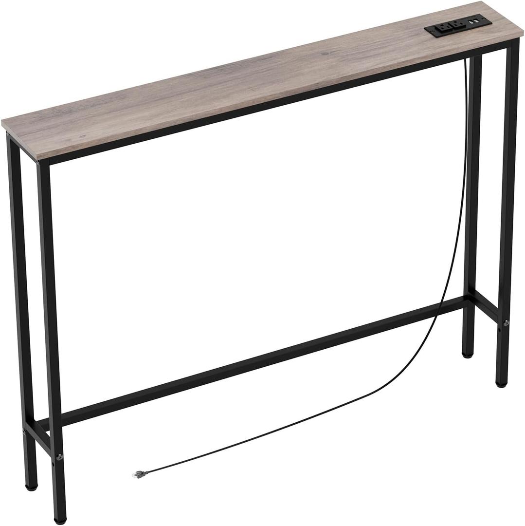 Aduanbang Console Table with Power Outlets and Metal Frame, Sofa Table with Charging Station, 6.5 ft Cord, Rustic Brown (Ivory + Black, 5.9" D x 39.4" W x 31.1" H) Aduanbang Console Table with Power Outlets and Metal Frame, Sofa Table with Charging Station, 6.5 ft Cord, Rustic Brown (Ivory + Black, 5.9" D x 39.4" W x 31.1" H)