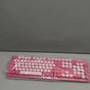 Wireless Keyboard and Mouse Combo, Cute Hot Pink Full-Size Retro Typewriter Keyboard with Round Keycaps, Magnetic Wrist Rest, Tilt Legs, 2.4GHz Cordless for Mac, Windows PC, Laptop, SABLUTE CK23