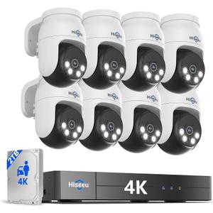 Hiseeu 4K PTZ Wired Security Camera System with 8 x 8MP CCTV Cameras
360° Coverage,Smart Color Night Vision,Audio,Person/Vehicle Detection,8MP DVR,2TB HDD for 24/7 Recording,Surveillance DVR Kit