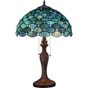 ZJART Tiffany Table Lamp Stained Glass Lamp 16X16X24 Inch Antique Standing Reading Light Living Room Office Bedroom (Sea Blue Pearl)