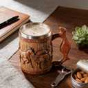 Wooden Barrel Beer Mug, 20oz Stainless Steel Horse Mug Coffee Cup Horses Gifts for Women Men Gift for Birthday Christmas, Gothic Decor Party Decoration Drinkware Gift