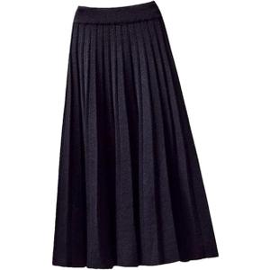 Women's Elastic High Waist Skirt Elegant Knitted A-Line Skirt Ladies Pleated Casual Long Skirts S Black