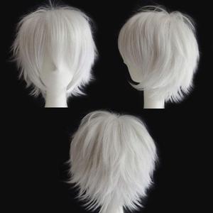 S-noilite Short Unisex Anime Wig - Fluffy Hair, Japanese Comic Hairstyles With Layered Bang for Halloween Cosplay Party Costume - Full Synthetic (White)