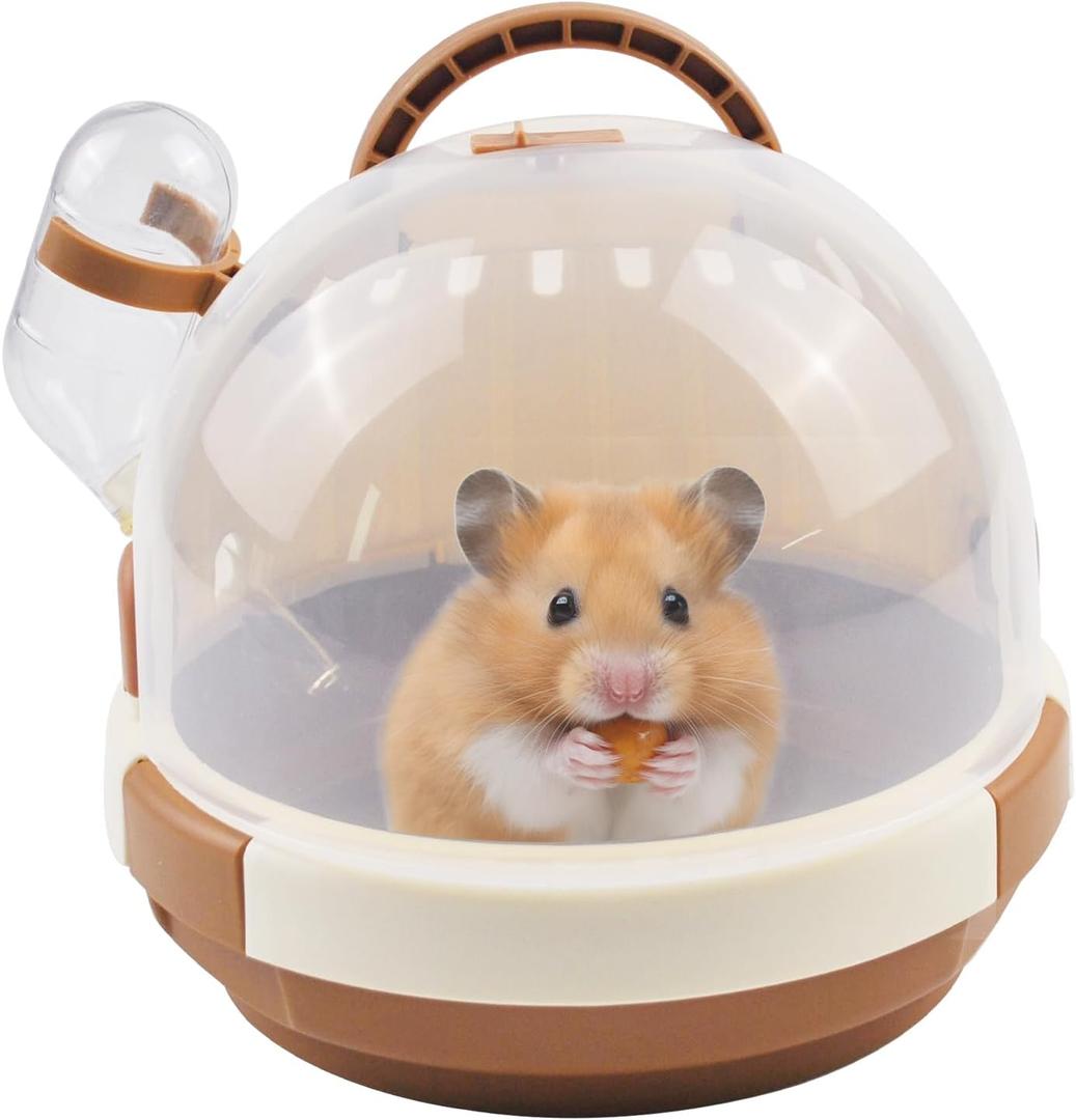 Hamster Carrier Cage PortableCages Small Animals Carry Travel Case with Water Bottle Plastic BreathableGuinea Pig Outgoing Cage for Dwarf Hamster Ferret Chinchillas Hedgehog (Brown)
