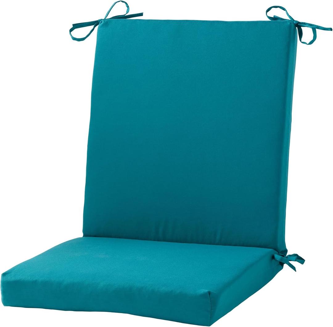 High Back Outdoor Chair Cushion – Hinged Patio Chair Pad with Removable Cover, Reversible Cushion with Ties, Durable Polyester Fabric, Eco-Friendly Recycled Polyfiber Fill, Peacock