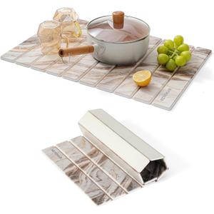 Large Stone Drying Mat for Kitchen Counter - 23.4" x 15.4" Quick Drying Foldable Dish Drying Mat - Super Absorbent Diatomaceous Earth Mat - Stone Dish Drying Mat for Cups Bottles (Sandstone)