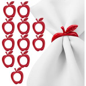 APTWOW Red Apple Napkin Rings Set of 12 - Fall Thanksgiving Napkin Holder, Rosh Hashanah Napkin Rings Bulk for Wedding Party Rosh Hashanah Table Decorations