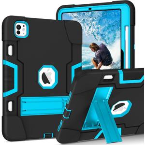 GUAGUA for iPad Pro 11 Inch Case M4(2024, 5th Gen), Kickstand Case with Pencil Holder Heavy Duty 3 in 1 High Impact Full-Body Rugged Shockproof Protective Case for iPad Pro 11'' Case 2024, Black/Blue 