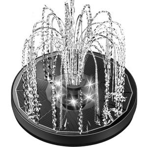 Yzert Solar Fountain Glass Panel with 2200 mah Battery, 3.5W Floating Solar Water Fountain with 4 Fixed Rods, Solar Pump for Bird Bath, Garden, Pond, Pool, Outdoor (Black Panel White Lights)