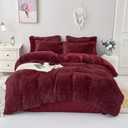 chovy Faux Fur Plush Wine Red Comforter Sets King - Ultra Soft Shaggy Flannel Velvet Fluffy Fuzzy 3PC Bedding Set (Comforter x 1 Pillowcases x 2)