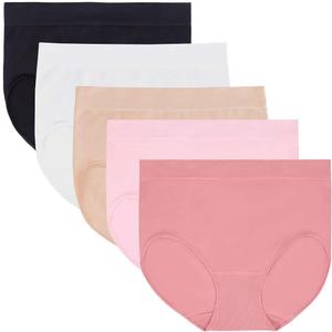 Carole Hochman Women's Underwear Silky Soft Seamless Full Coverage Modern Brief Panties 5 Pack Multipack Regular & Plus Sizes (X-Large, Black/Pink)