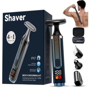 2025 Upgraded Back Shaver for Men, LED Display Mens Back Shaver with Travel Case, Rechargeable with Long Handle, Safety Lock, IPX7, Multi-Functional Back Trimmer for Men,(Dark Black)