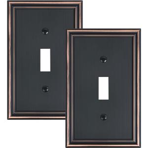 2-Pack Single Toggle Light Switch Cover Plate, Durable Solid Zinc Alloy Decorative Switch Plate Covers, Aged Bronze 1 Gang Wall Plate, Corrosion Resistant