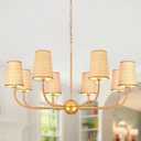 39" Gold Boho Rattan Chandelier for Living Room 8-Light Large Coastal Boho Pendant Light Fixture Bedroom Adjustable Rustic Farmhouse Chandeliers for Dining Room Kitchen Island Foyer
