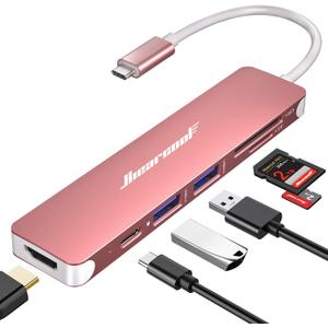 Hiearcool USB C Hub,USB-C Dongle,7IN1 USBC to HDMI Multple Adapter Compatible for MacBook Dell Lenovo Asus Thunderbolt 3 Thunderbolt 4 Type C Docking Station (HDMI USB3.0 TF/SD PD), Rose Gold 