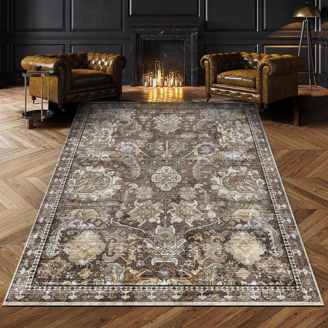 RUGSURE Washable Area Rugs - Perfect for Living Room, Bedroom, Kids Room, Nursery - Stain & Water Resistant Non-Slip, Pet & Child Friendly, Vintage Tribal Area Rugs (Ivory, 3' x 5 ')