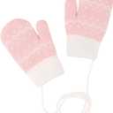 Kids-Winter-Mittens Kintted-Stretchy-Warm-Golves Cold Weather Outdoor Thermal-Accessories for 3-5 Years Boys Girls (Pink)