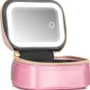 Mini Makeup Bag with Led Mirror,Small Travel Make up Bag 3 Light Modes Adjustable Brightness, for Women Organizer Cosmetic Bag, Portable Travel Train Toiletry Bag, for Pool Parties Work Touch-Ups (Roses)