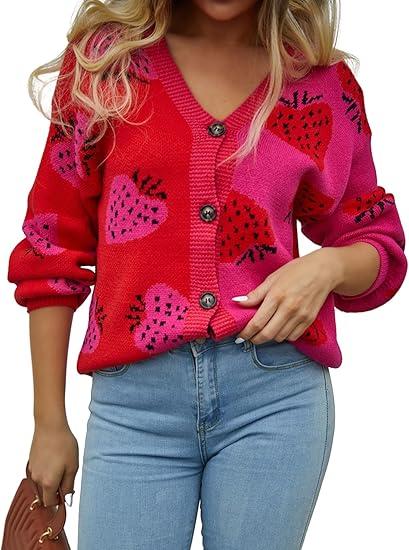 ECOWISH Women Floral Cropped Cardigan: Fall Long Sleeve Open Front Fuzzy Daisy Print Knit Sweaters Casual Y2k Outerwear L